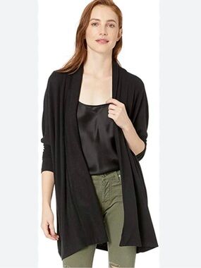 Cupcakes & Cashmere Black Open-Front Draped Cardigan Kimono